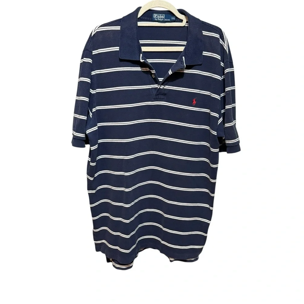 Ralph Lauren Classic Fit Polo Shirt Navy Blue with White Stripes Size‎ XXL
